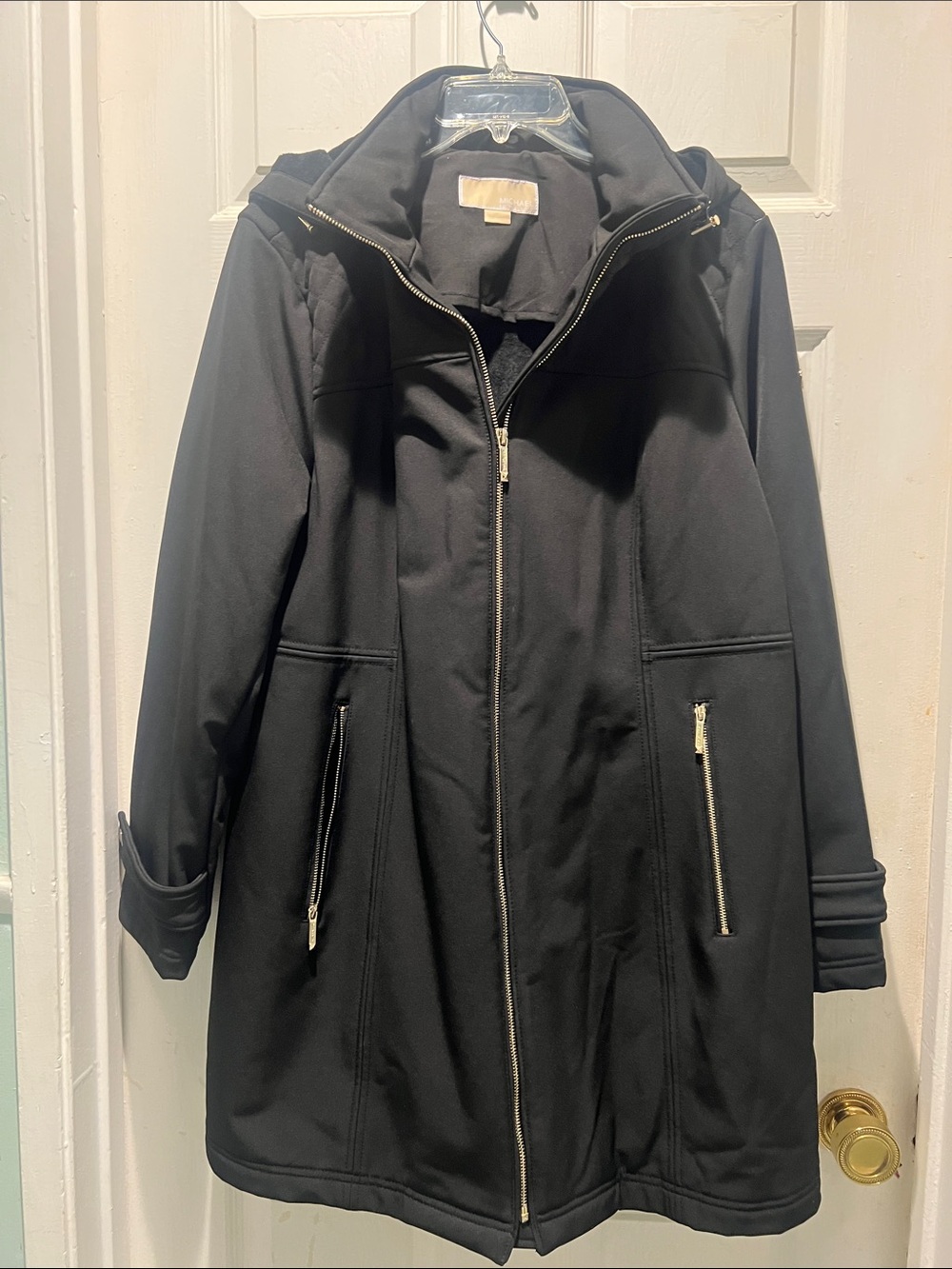 MICHAEL Michael Kors Black Hooded Trench Coat with Zip Details